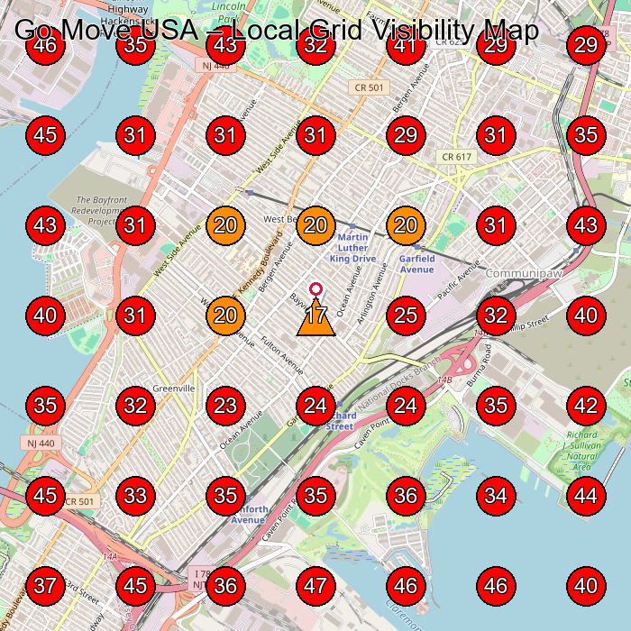 Go Move USA GeoGrid visibility map for Moving Company in Jersey City